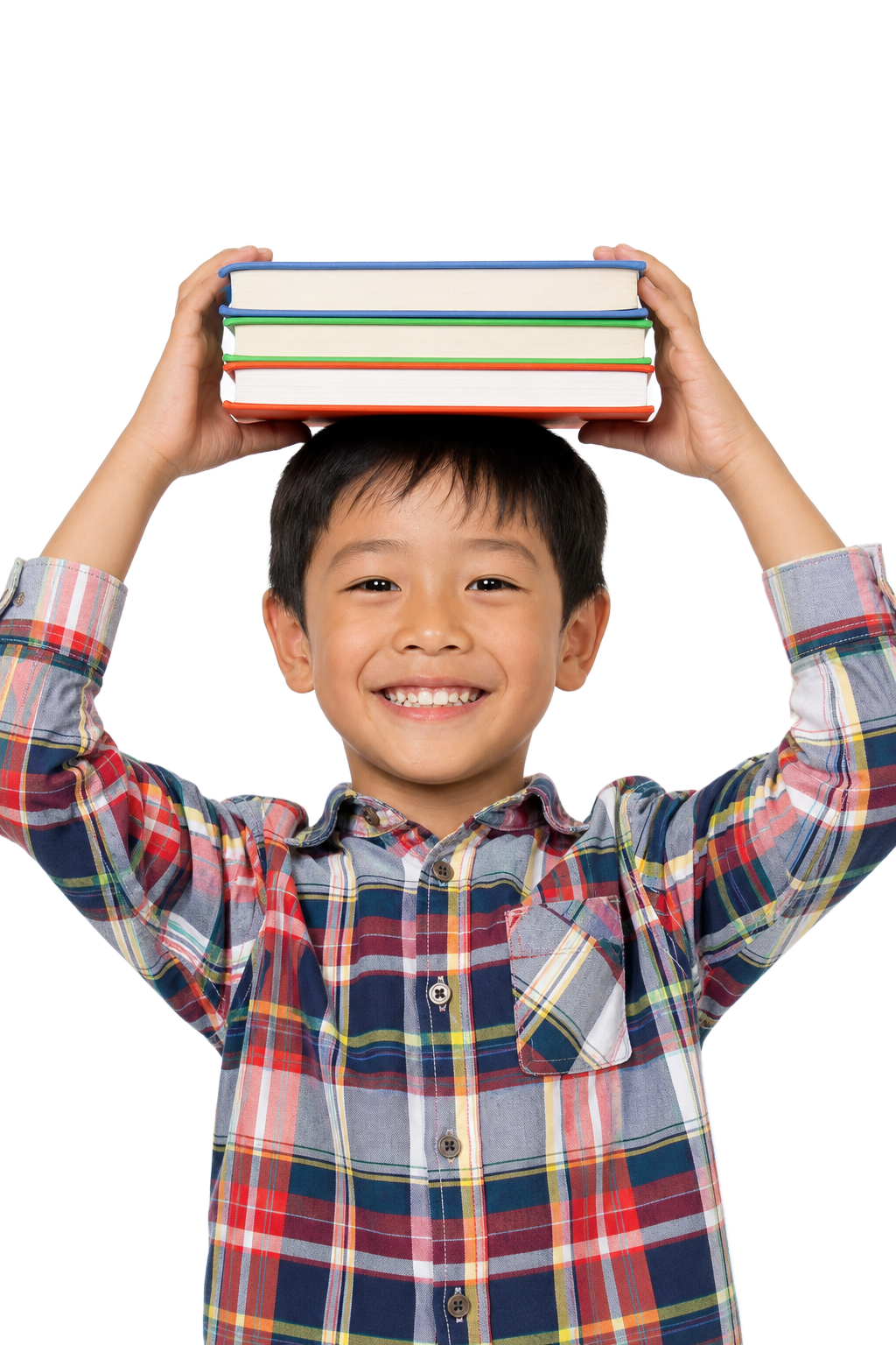 Selbstbewusster Junge mit Büchern
